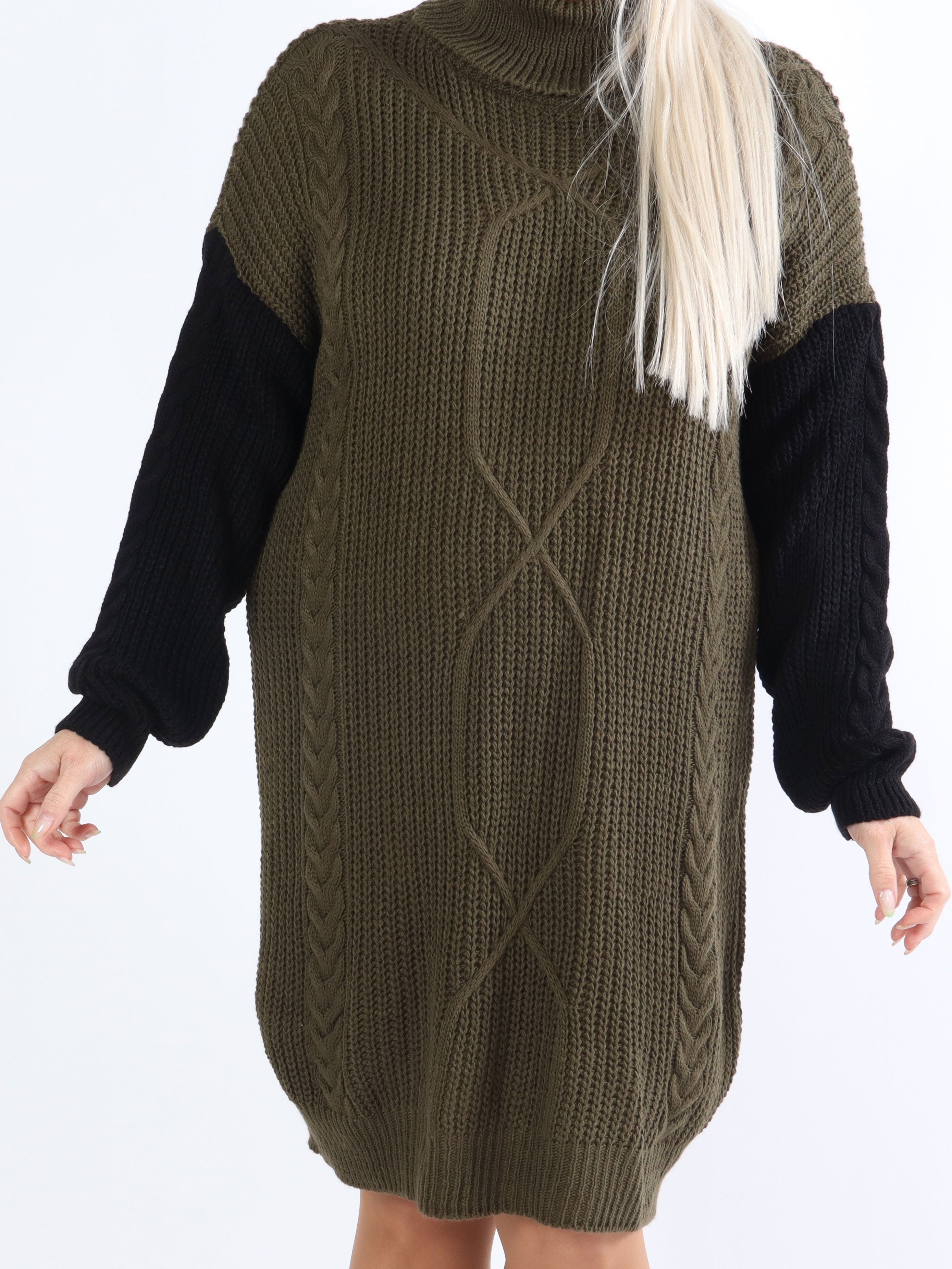 Tenna - Tvåfärgad plus size-klänning i kabelstickning